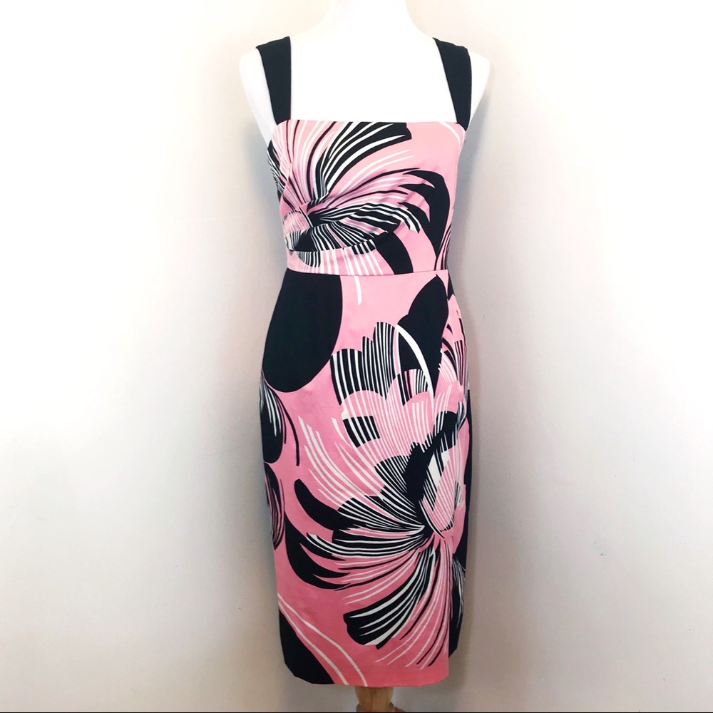 Elie Tahari Black Pink Floral Print Sheath Dress